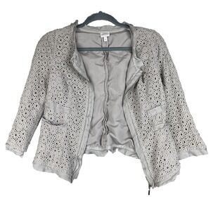 Armani Colleezioni Jacket Blazer Womens 4 Gray Eyelet Crochet Old Money Flaw